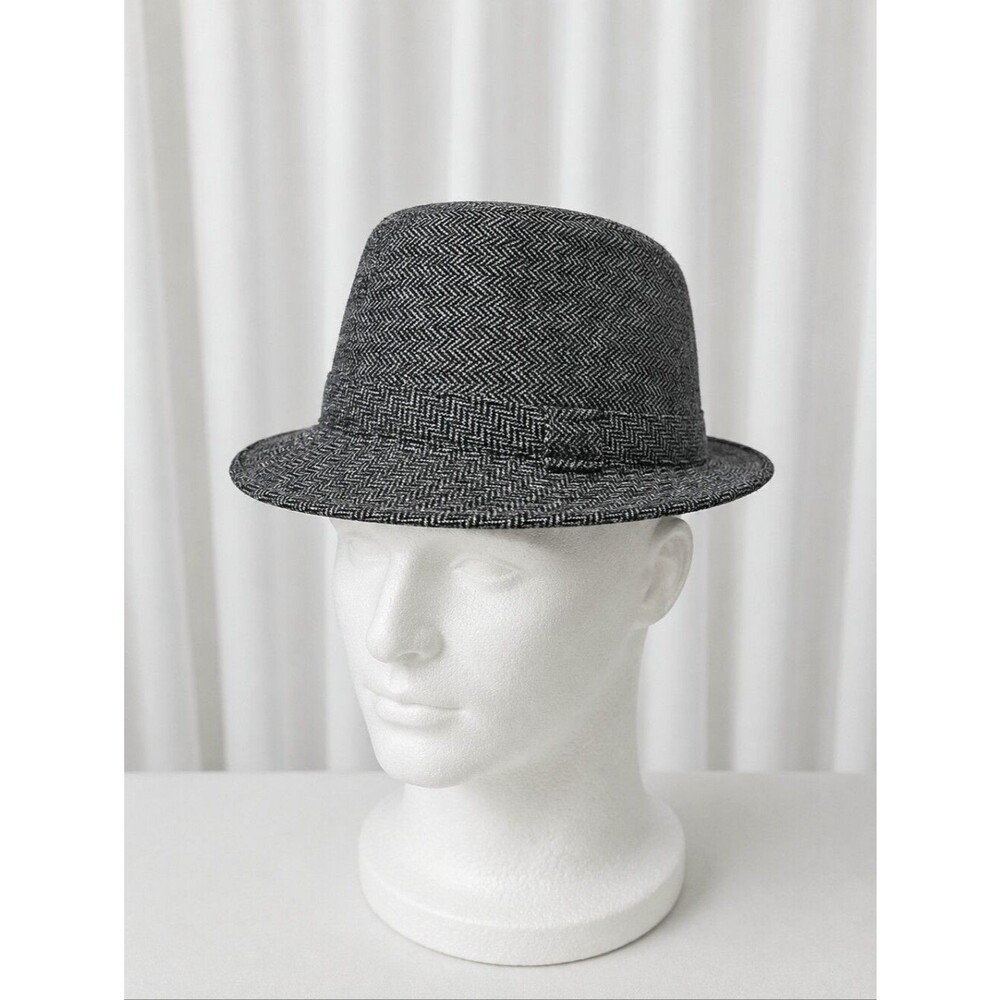 Country Gentleman Gray Herringbone Wool Blend Fedora Classic Tweed Dress Hat